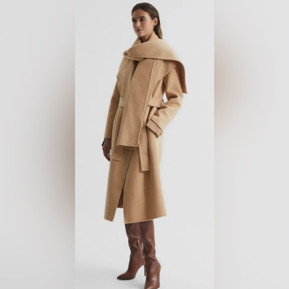 REISS Valentina Oversized Wool-Blend Coat Belted Jacket in Camel Size 4 - Picture 2 of 7